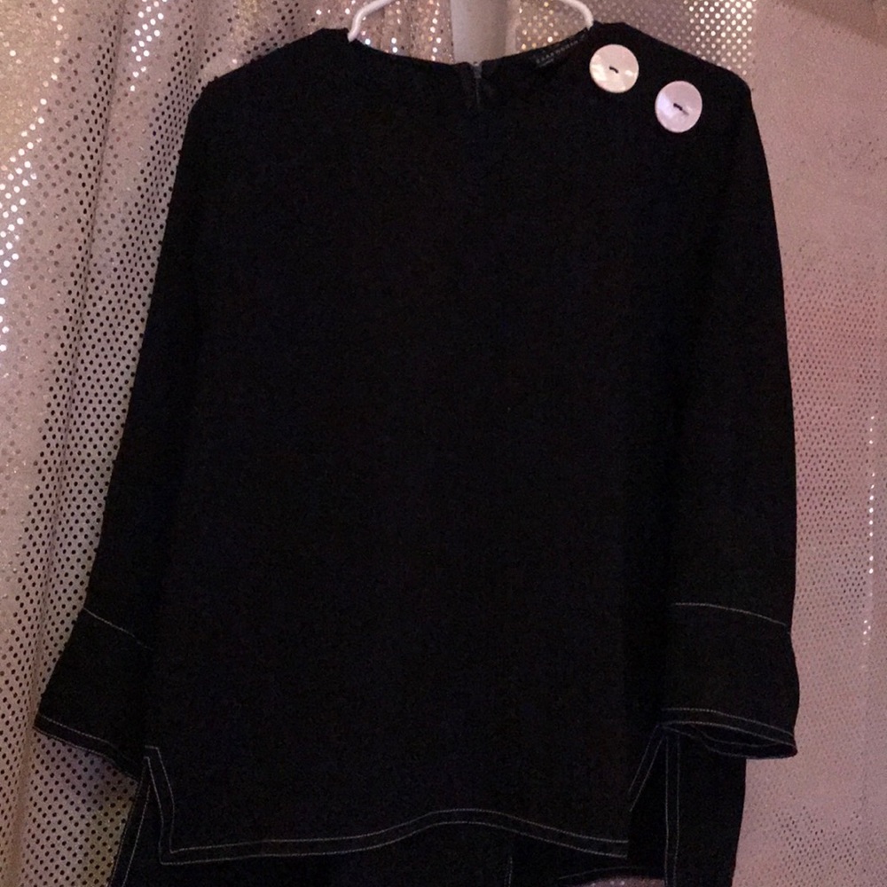 Zara Black Blouse With White Stitching